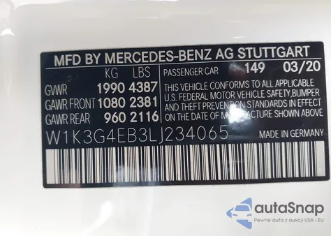 2020 Mercedes-Benz A 220 из США, поврежденный, VIN W1K3G4EB3LJ234065